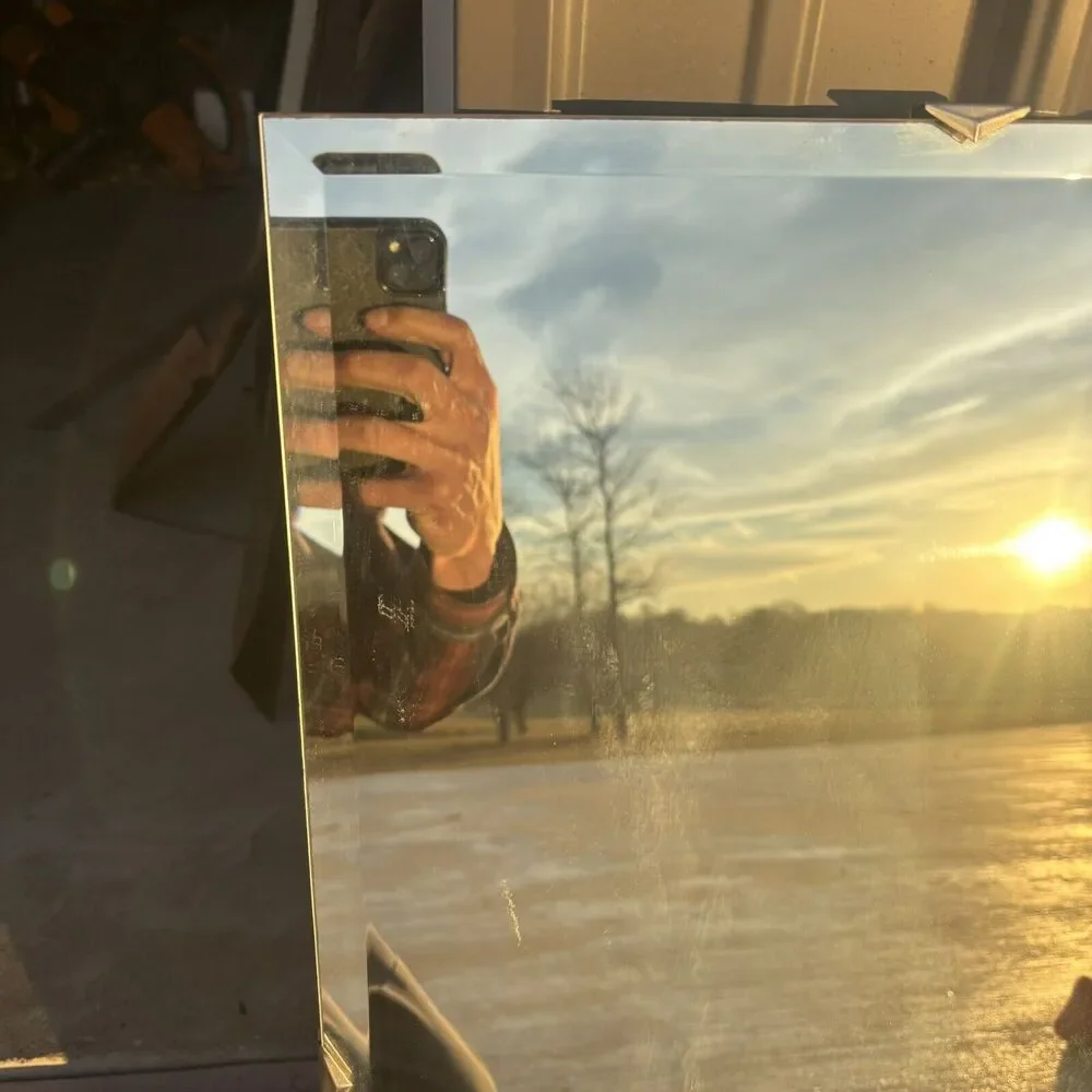 VTG Frameless Beveled Wall Mirror 24” X 16” Industrial Modern MCM Chrome Clips